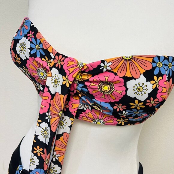 Unique Vintage 2 Piece Swimwear Matching Set Floral Multicolor Strapless Bikini - Picture 6 of 13